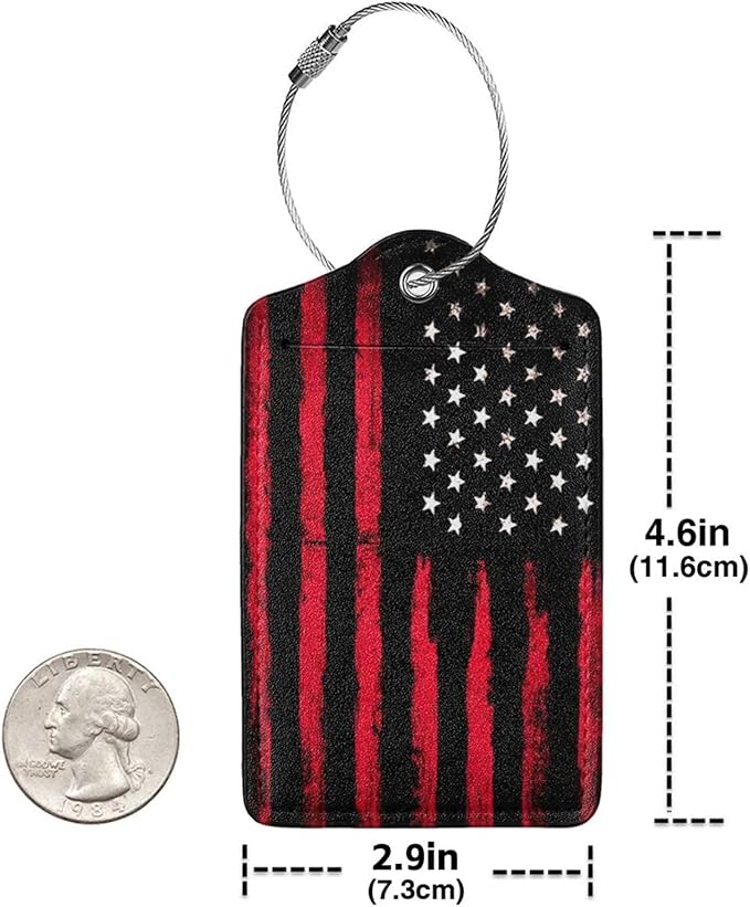 2 Pack Luggage Tags for Suitcase, Privacy Cover ID Label with Stainless Steel and Address Card for Travel Bag Backpack Cruise Ship Essentials Tag Women Men - Black Red American Flag