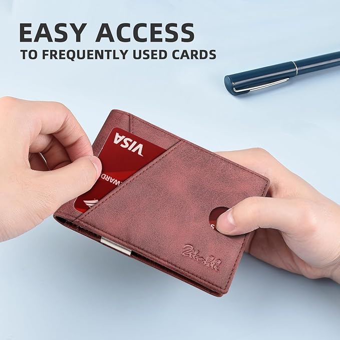 Zitahli Wallet for Men - with Money Clip Slim Leather Slots Credit Card Holder RFID Blocking Bifold Minimalist Wallets with Gift Box