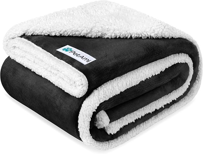 PetAmi Waterproof Dog Blanket for Small Medium Dog Puppy Cat Throw for Couch Cover Leakproof Protection, Sherpa Fleece, Reversible Soft Washable 29x40 Black