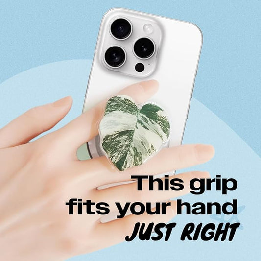 OnTheGrip Compatible with Magsafe Magnetic Cute Acrylic Tropical Leaf Design Collapsible Mobile Phone Grip Stand Holder for Smartphone Tablet Cell Phone Accessory (Monstera Deliciosa)