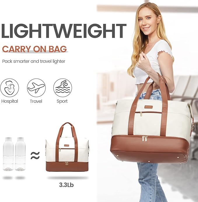 LOVEVOOK Weekender Bag, Large Travel Duffel Bag for Women with 2 Packing Cubes, Carry on Overnight Bag with Shoe Compartment, Mom Hospital Bags for Labor and Delivery