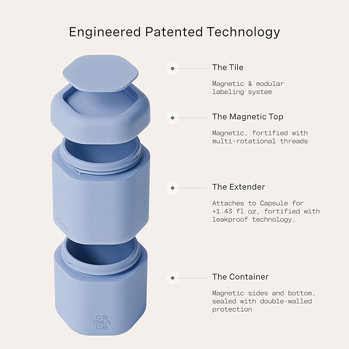 Cadence Extender - Add On to Any Flex Magnetic Containers with Lids,Extension to Travel Bottles for Toiletries - Carry On Travel Essentials For Women/Men - Adds Additional 1.43 fl oz - 3pk, Pacifiic