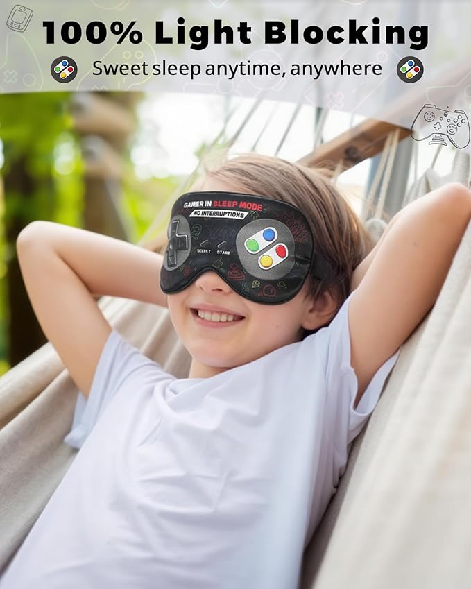 BeeVines 100% Real Mulberry Silk Sleep Mask 2 Pack, Original Design Game Themed Pure Silk Blackout Eye Cover for Adults & Teens, Adjustable Strap, Skin-Friendly Eye Mask, Reduce Puffy Eyes, for Travel