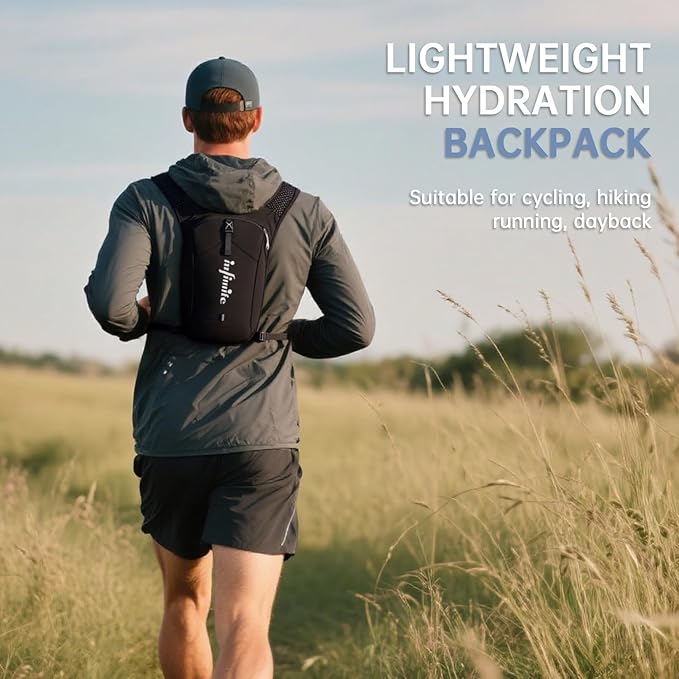 Lightweight Running Vest for Women Men, Adjustable Chest Straps Running Hydration Vest with 1.5L Water Bladder for Hiking Trail Running Cycling Race Marathon