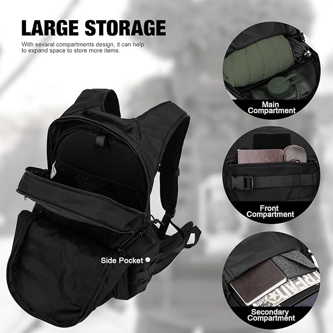 Mardingtop 28L Tactical Backpack for Men with Velcro Patch, Molle EDC Motorcycle Backpacking Backpack for Hiking,Camping, Hunting