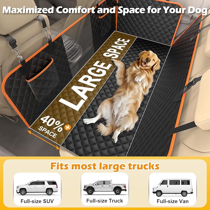 XL Dog Car Seat Extender for Full Size Truck with Hard Bottom, Waterproof Dog Car Seat Cover for Back Seat, Pet Seat Cover with Blanket Cushion for Crew Cab F150, Tundra, RAM 1500, Silverado