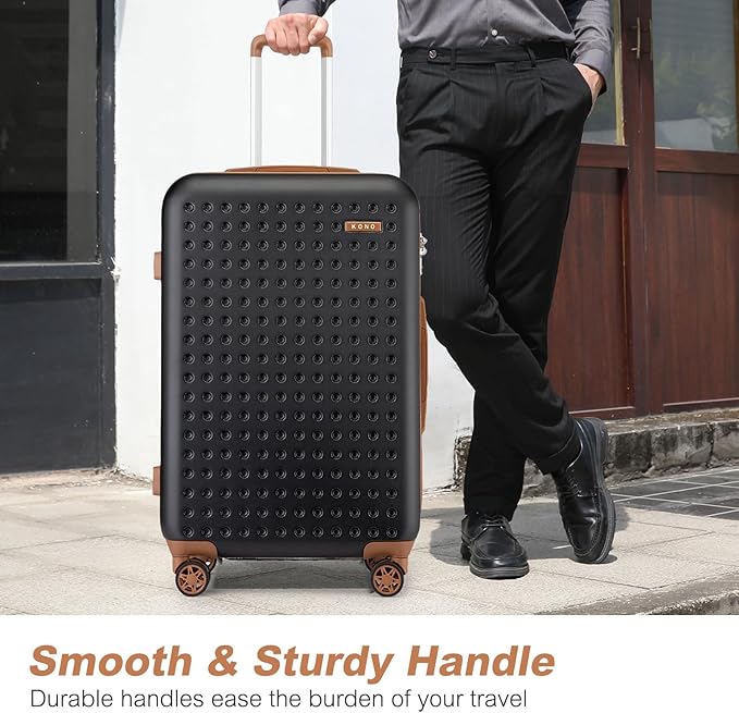 Kono 28 Inch Luggage Large checked Lightweight Hardside Suitcase with Spinner Wheels & Built-in TSA Lock, Black