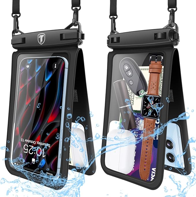 [2-Pack] Tekcoo Double Space Detachable Waterproof Phone Case IPX8 Pouch Lanyard Dry Bag for iPhone 17/16/15/14/13/12/Pro Max/Air/Pro/Xr/Xs/SE, Galaxy S25/S24/S23/S22/S21/FE/A17/A16/A15 up to 7"