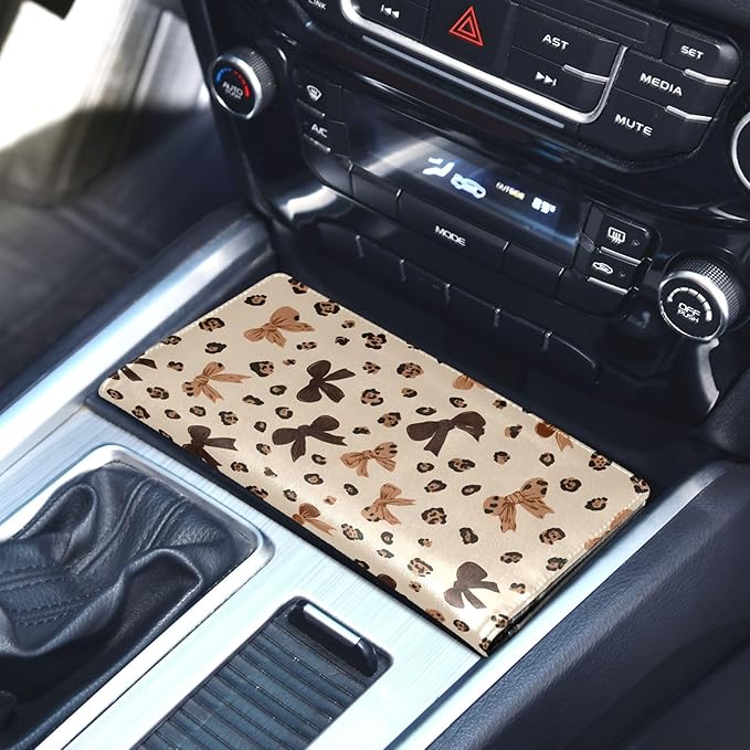 Leopard Bow Car Registration and Insurance Holder Leather Vehicle Document Glove Box Organizer for License Cards Accessories