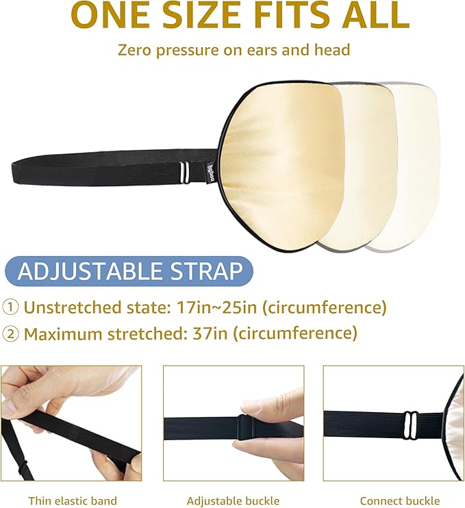 Luxury Pure Silk Sleep Mask | 100% Natural Mulberry Silk | Double-Sided Softness | Adjustable Strap & Full Light Blocking | Perfect for Travel, Office Naps & Nighttime Sleep (Champagne)