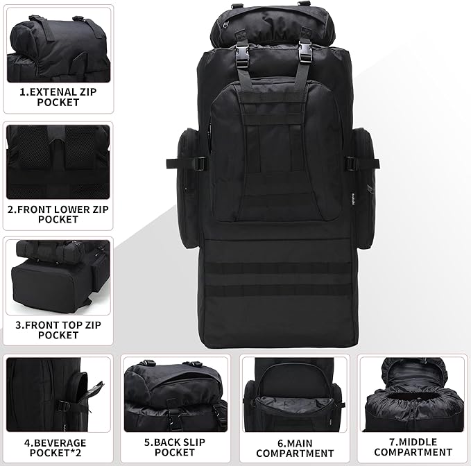 King'sGuard 100L Camping Hiking Backpack Molle Rucksack Military Camping Backpacking Daypack