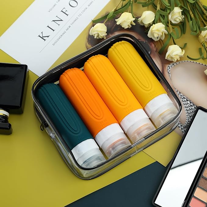 Travel Bottles for Toiletries, Tsa Approved 3oz Travel Size Containers BPA Free Leak Proof Refillable Liquid Silicone Squeezable Travel Accessories for Shampoo Conditioner Lotion (4 Pack)