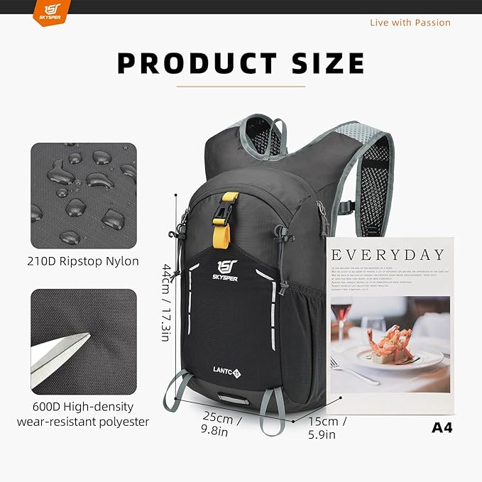 SKYSPER Small Hiking Backpack - 15L Travel Daypack Lightweight Bag Water Resistant Hiking Backpacks for Women Men
