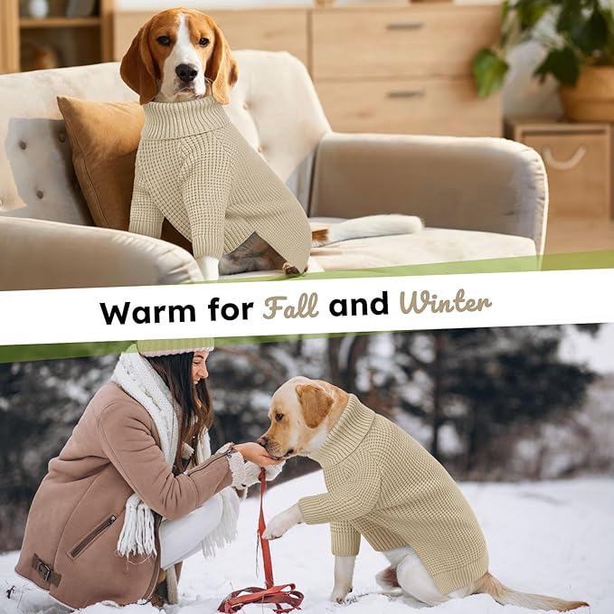 Queenmore Small Dog Sweater, Long Sleeve KnitSweater with Check Pattern, Warm Plaid Doggie Sweaters for Small Medium Dogs, Solid Pull-on Cat Knitwear, Apricot S