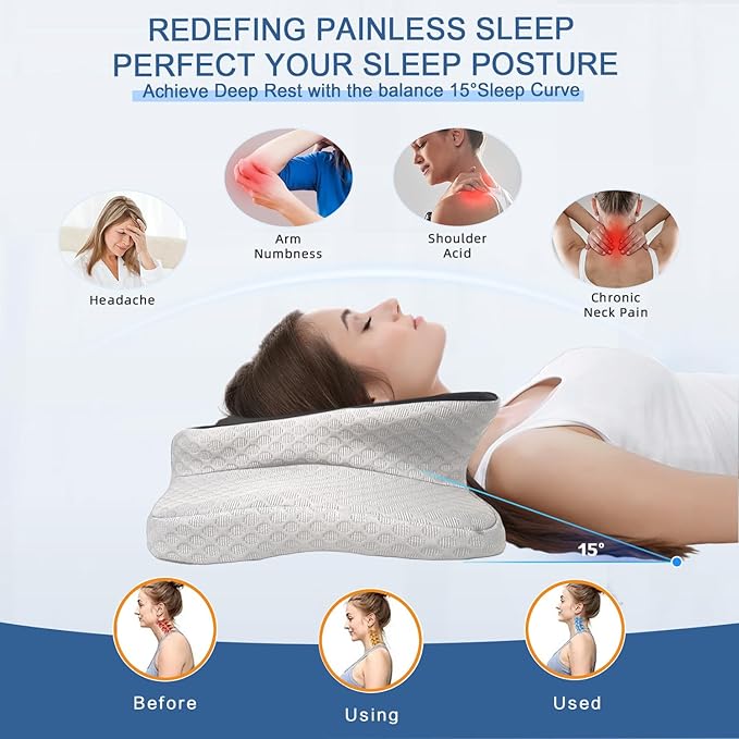 Pain Relief Cervical Pillow for Neck Support, Adjustable Ergonomic Pillow Cozy Sleeping, Odorless Orthopedic Memory Foam Pillows, Contour Bed Pillow for Side Back Stomach Sleeper