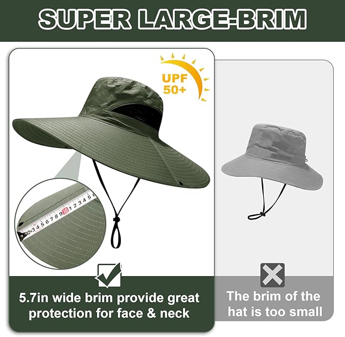 Super Wide Brim Fishing Hat for Men and Women,UPF50+ Waterproof Bucket Hat for Fishing, Hiking, Camping