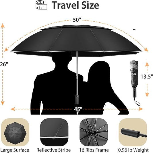 Urvoix Travel Umbrella Compact Windproof - Vented Double Canopy Umbrellas for Rain, Portable Umbrella Inverted Automatic Open Close with Reflective Strip