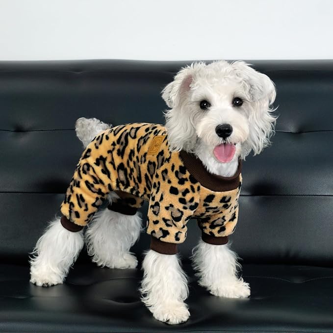 XPUDAC Dog Sweater Leopard Fleece Dog Pajamas for Small Medium Dogs Girl Boy Pet Winter Clothes for Winter Christmas(Large)
