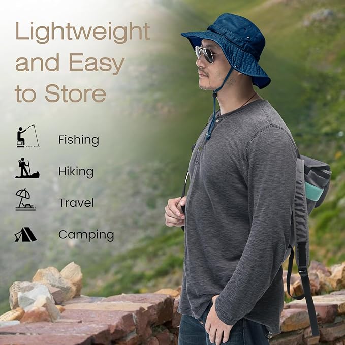 Bucket Hat Wide Brim UV Protection Sun Hat Boonie Hats Fishing Hiking Safari Outdoor Hats for Men and Women