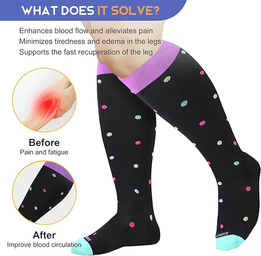 LEVSOX Plus Size Compression Socks for Women Men Wide Calf Extra Large 15-20 mmHg Knee High Sock for Nurses Pregnant Travel