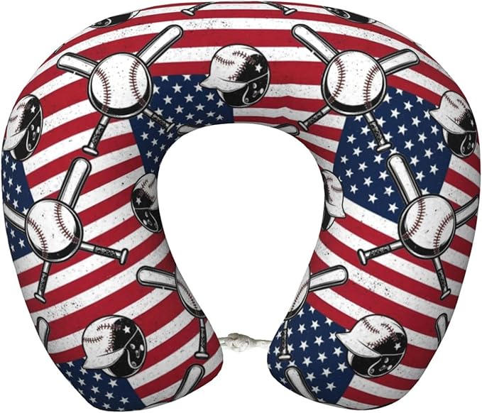 Funny Neck Pillow Support for Car Flight Rest Vintage Baseball American Flag, Memory Foam U Shaped Decor Head Cushion for Home Outdoors Travel