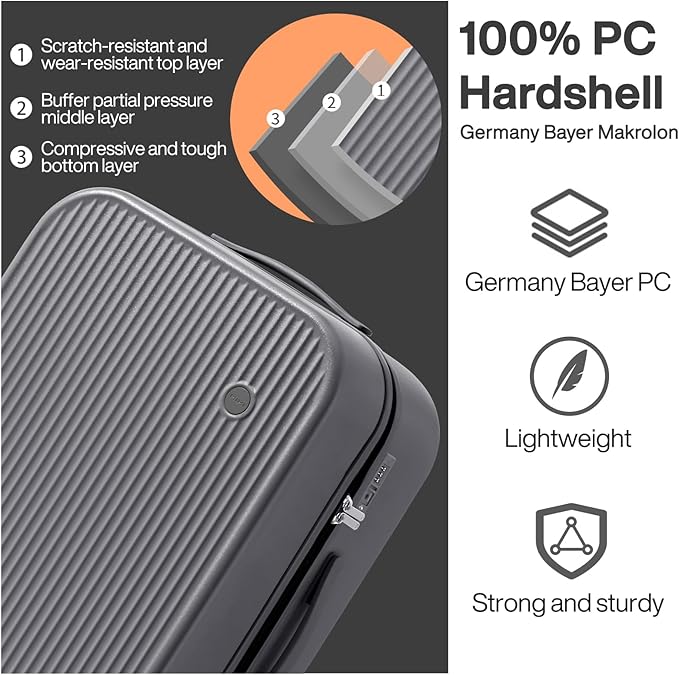 mixi 26 Inch Large Checked Luggage PC Hardshell Suitcases with Wheels for Travel Woman Men, Rock Gray