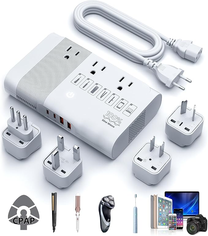 [Game-Changer] DOACE 500W Max 220V to 110V Converter, 50Hz to 60Hz Voltage Converter for European Travel, 100% Pure Sine Wave Voltage Converter US to Europe for CPAP Hair Straightener Laptop Phone