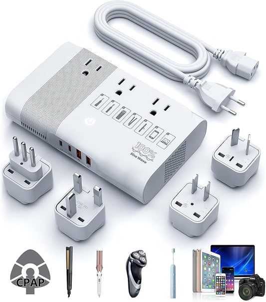 [Game-Changer] DOACE 500W Max 220V to 110V Converter, 50Hz to 60Hz Voltage Converter for European Travel, 100% Pure Sine Wave Voltage Converter US to Europe for CPAP Hair Straightener Laptop Phone