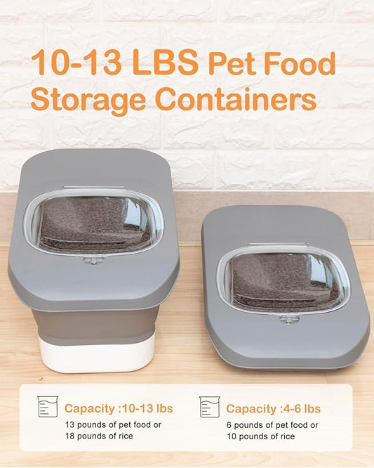 10-13 Lbs Dog Food Stroage Container, Collapsible Dog Food Containers with Airtight Lid, Pet Food Scoop and Silicone Dog Bowl, Pet Food Storage Container Dry Food for Dog, Cat and Other Pets