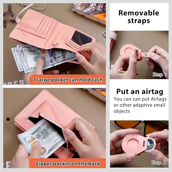 Passport Holder with Airtag for Women/Men,Airtag Passport Wallet for Travel,Cute Passport Holder Rfid Blocking,Travel Wallet for Cards Passport Cover Case (Pink1)