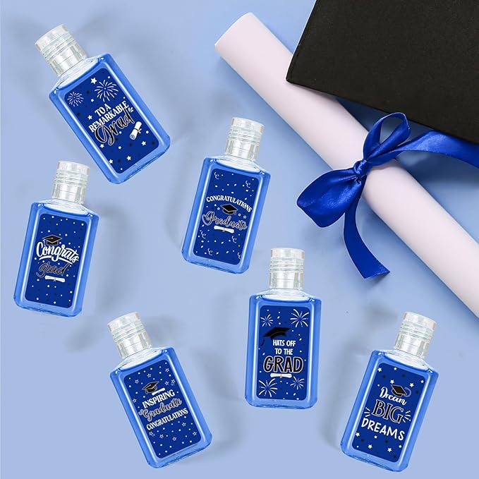 50 Pcs Mini Hand Sanitizer Bulk Bible Verse Hand Sanitizer Religious Inspirational Favors 1fl oz Travel Size Hand Soap Gift for Party Favors (Graduation, Blue)