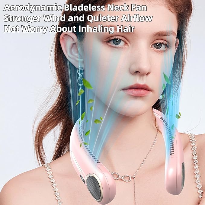 Portable Neck Fan,Hands Free Personal Wearable Bladeless Fan,6000mAh USB Rechargeable,360° Cooling,LED Display,4-Speeds,Birthday Gifts for Men Women Dad Mom,Stocking Stuffers Christmas Gifts (Pink)
