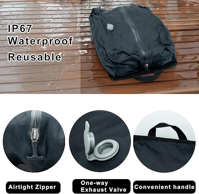 Travel Vacuum Bags,Reusable Space Saver Bags with IP67 Waterproof Zipper 17L Packing Cubes for Suitcase, Compression Bag Backpack,Luggage,Yoga,Swim,Beach(1PACK,Black)