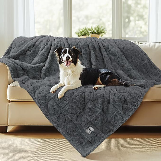 Luciphia Waterproof Dog Blanket for Medium Large Dogs Washable Bed Couch Protector Soft Fluffy 3D Heart Jacquard Pet Blanket with Sherpa Fleece Cozy Calming Throw Blankets, Grey 65x57 inch
