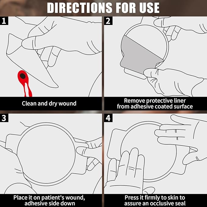 RHINO RESCUE Chest Seal Non-Vented, Sterile Emergency Trauma Dressing, Occlusive Adhesive Pad, IFAK Refill & Medical First Aid Supplies for Wound Care, Gunshot Wound, Sucking Chest (2 Count)