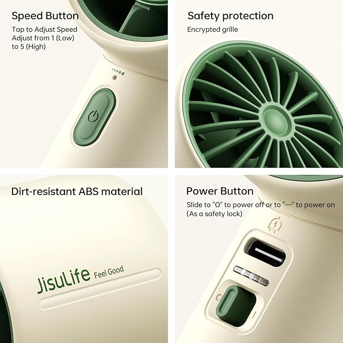 JISULIFE Portable Handheld Fan, 4000mAh Mini Rechargeable Fan, 5 Speeds & Up to 22H Cooling. Ideal for travel, camping, and Christmas festivities. Gift for Women, Men, Bridesmaids, Birthday (Beige)