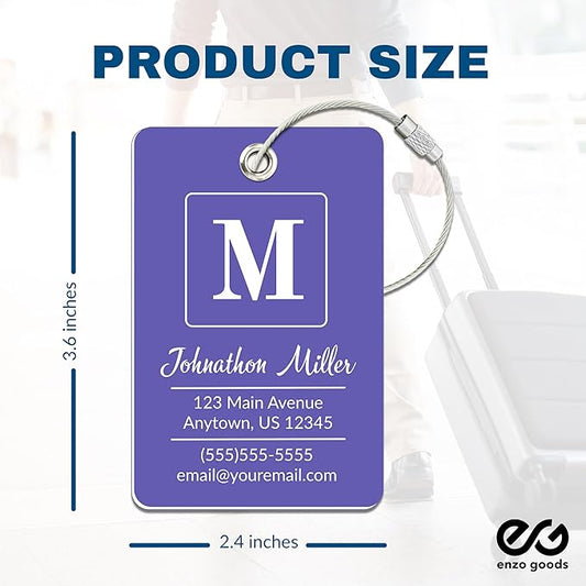 Personalized Luggage Tag | 6 Pack | Custom Luggage Tags for Suitcases | Kids Backpack Tag | 10 Color Options & Choose Font, Font Color