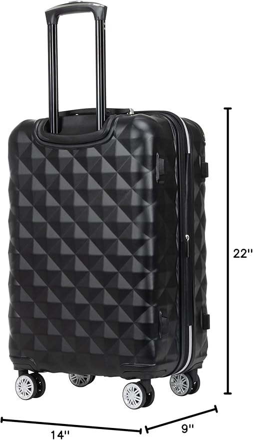Kenneth Cole REACTION Diamond Tower Collection Lightweight Hardside Expandable 8-Wheel Spinner Travel Luggage, Black, 24-Inch Checked