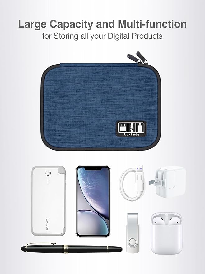 Luxtude Cord Organizer Bag, Travel Cable Organizer Bag, Electronic Organizer Travel Case for Chargers and Cords, Tech Bag & Charger Case, Flying Essentials for Electronics Items/USB, Dark Blue