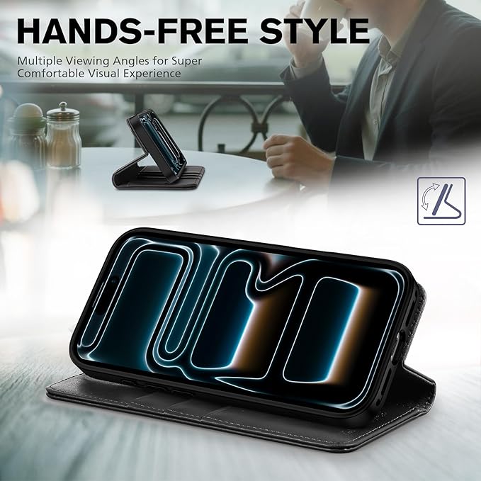 TUCCH Case Wallet for iPhone 17 Pro Max (6.9") 2025, RFID Blocking 3 Card Holders | Kickstand | PU Leather | Protective Flip Folio Cover | TPU Shockproof Interior Shell | Black