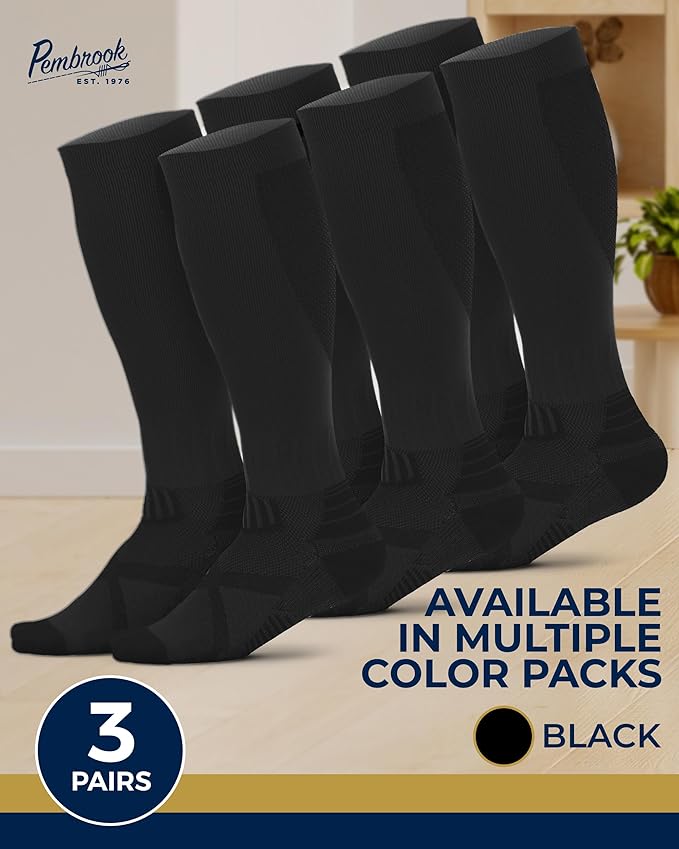 Pembrook 3 Pairs Compression Socks 20-30 mmHg - Compression Socks for Women and Men | Running, Athletic, Travel, Nurses