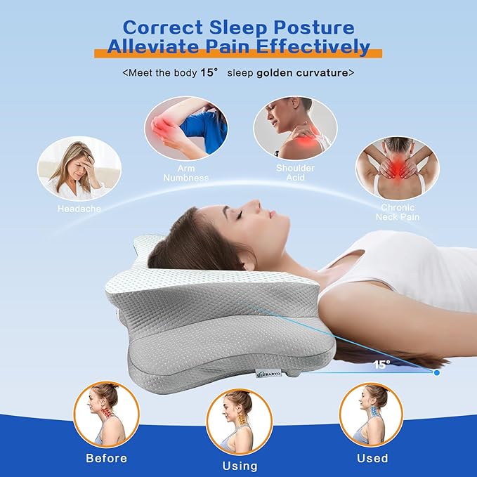 Pain Relief Cervical Pillow for Neck Support,Adjustable Ergonomic Pillow Cozy Sleeping,Odorless Orthopedic Memory Foam Pillows,Contour Bed Pillow for Side Back Stomach Sleeper