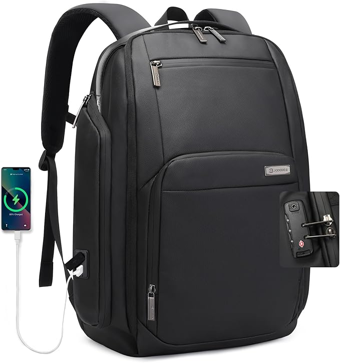 40L Business Travel Backpack for men with password lock, Expandable Water Resistant 17 Inch Laptop Backpack with USB Port, Black Computer Backpack for College/Work