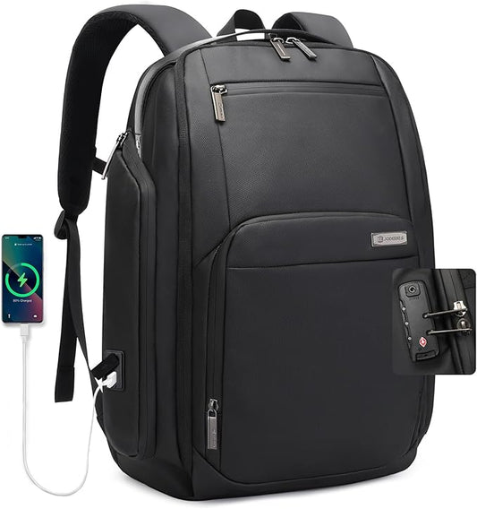 40L Business Travel Backpack for men with password lock, Expandable Water Resistant 17 Inch Laptop Backpack with USB Port, Black Computer Backpack for College/Work