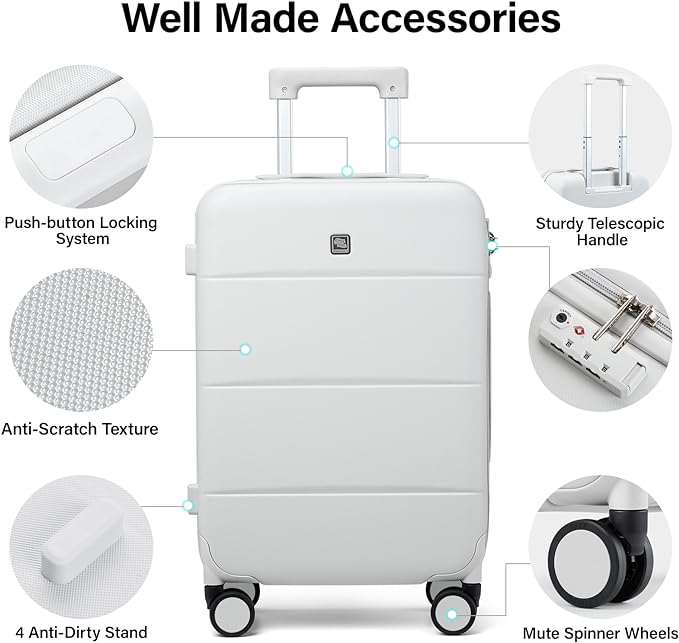Hanke Luggage Sets 2 Piece with Spinner Wheels, 20/28 Inch Hard Shell Suitcases Set TSA Approved Luggage Travel Rolling Large Luggage(Smoke White)