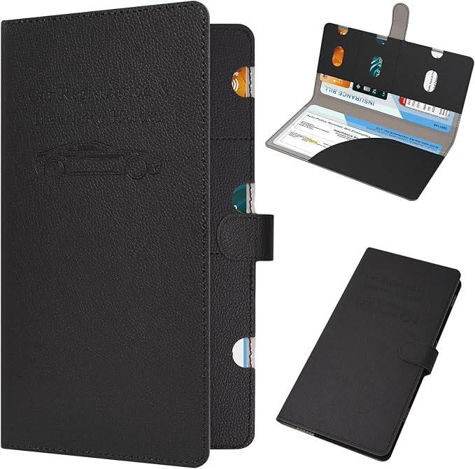 RSAquar Car Registration and Insurance Holder, Vehicle Glove Box Organizer Cool Car Accessories, Car Document Holder for Cards, Driver License & Essential Document, JD-Black