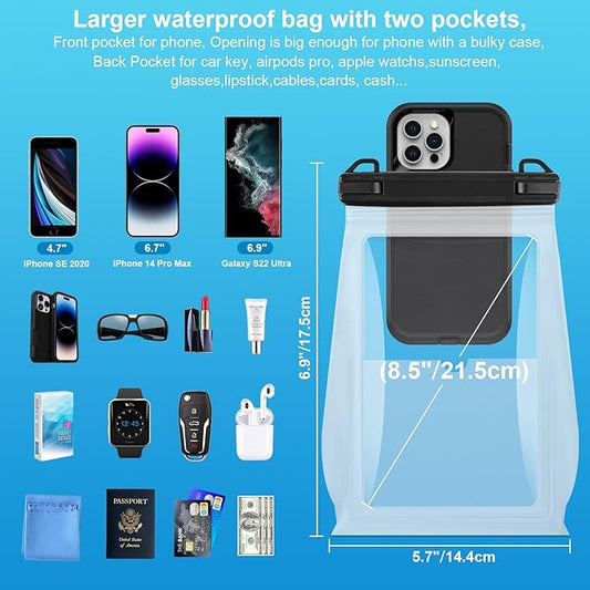 Large Waterproof Phone Pouch Floating, Waterproof Phone Case for iPhone 15 14 Pro Max 13 12 Plus 11 XS XR X Samsung up to 8.5'', IPX8 Water Proof Cell Phone Dry Bag for Beach Swimming Kayaking