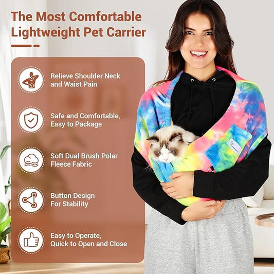 Dog Carrier Sling,Indoor Comfort Adjustable Cat Sling Carrier,with Front Pocket and Seat Belt Dog Carriers for Small Dogs Machine Washable,Suitable for Family Outdoor Use (Large, Fruits)
