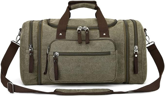 Duffle Bag for Travel, Large Canvas Duffel Bag for Travelling Overnight Weekender Bag Carry On Bag for Men Women Green
