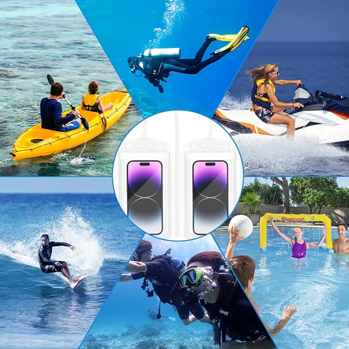 Waterproof Phone Pouch, 2 Pack Clear Water Proof Cell Phone Case, Phone Wet Dry Bag Holder Beach Vacation Waterpark Underwater Cruise Essentials Accessories Must Haves Packing List Stuff for Men Women